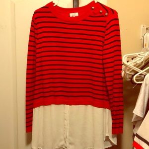 Crown & Ivy red and black striped blouse